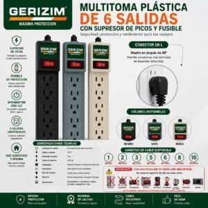 Multitoma Plástica de 6 Salidas con Supresor de Picos