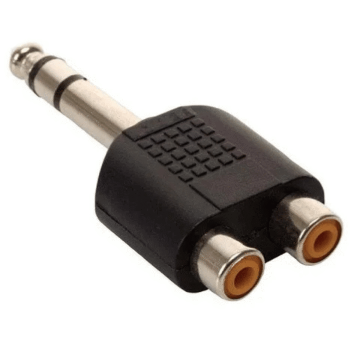 Adaptador Plug 6.3 mm Estéreo Macho a Doble RCA Hembra Adaptador Plug 6.3 mm Estéreo Macho a Doble RCA Hembra