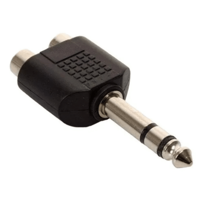 Adaptador Plug 6.3 mm Estéreo Macho a Doble RCA Hembra Adaptador Plug 6.3 mm Estéreo Macho a Doble RCA Hembra