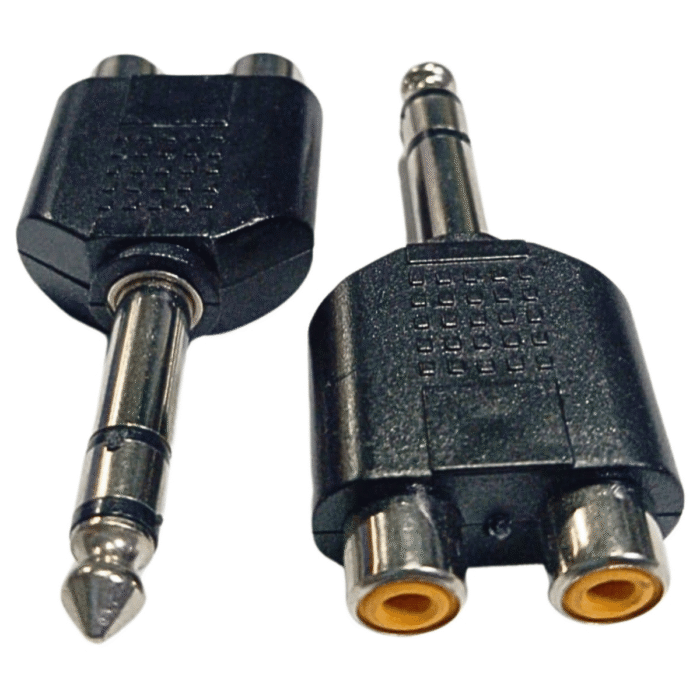 Adaptador Plug 6.3 mm Estéreo Macho a Doble RCA Hembra Adaptador Plug 6.3 mm Estéreo Macho a Doble RCA Hembra