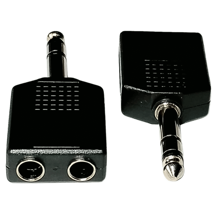 Adaptador Estéreo 6.3 Macho a 2 Jack 6.3 Hembra Adaptador Estéreo 6.3 Macho a 2 Jack 6.3 Hembra