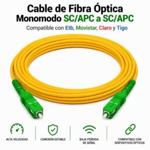 Cable de Fibra Óptica Monomodo SC/APC Compatible con Claro, ETB, Movistar y Tigo