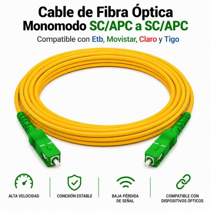 Cable de Fibra Óptica Monomodo SC/APC Compatible con Claro, ETB, Movistar y Tigo Cable de Fibra Óptica Monomodo SC/APC Compatible con Claro, ETB, Movistar y Tigo