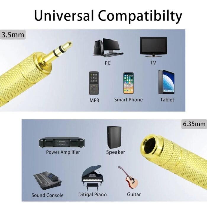 Adaptador de Audio 6.3 Hembra a 3.5 Macho Estéreo Metálico