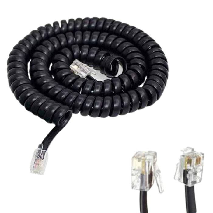 Cable Teléfono Rj9 Espiral 1m Negro 4p4c Auricular