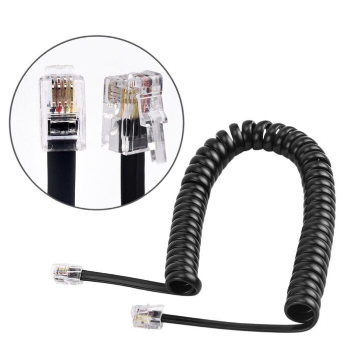 Cable Teléfono Rj9 Espiral 1m Negro 4p4c Auricular