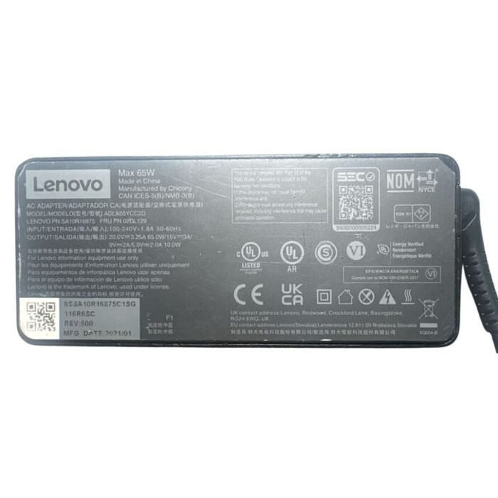 Cargador Lenovo Original USB-C 65W Tipo C Para Portátil