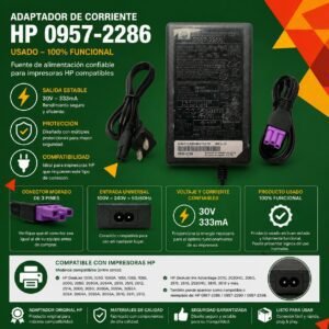 Adaptador de Corriente HP 0957-2286 30V 333mA Conector Morado para Impresoras HP DeskJet