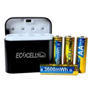 Kit Cargador USB-C con 4 Pilas AA Recargables de Litio 1.5V 3600mWh EcoCell