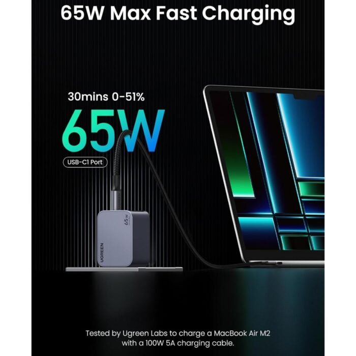 Cargador UGREEN Nexode Pro 65W GaN USB-C PD 3 Puertos Carga Rápida + Cable USB-C