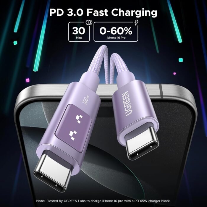 Cable UGREEN Uno USB-C a USB-C PD 100W Carga Rápida 5A Trenzado 1 Metro