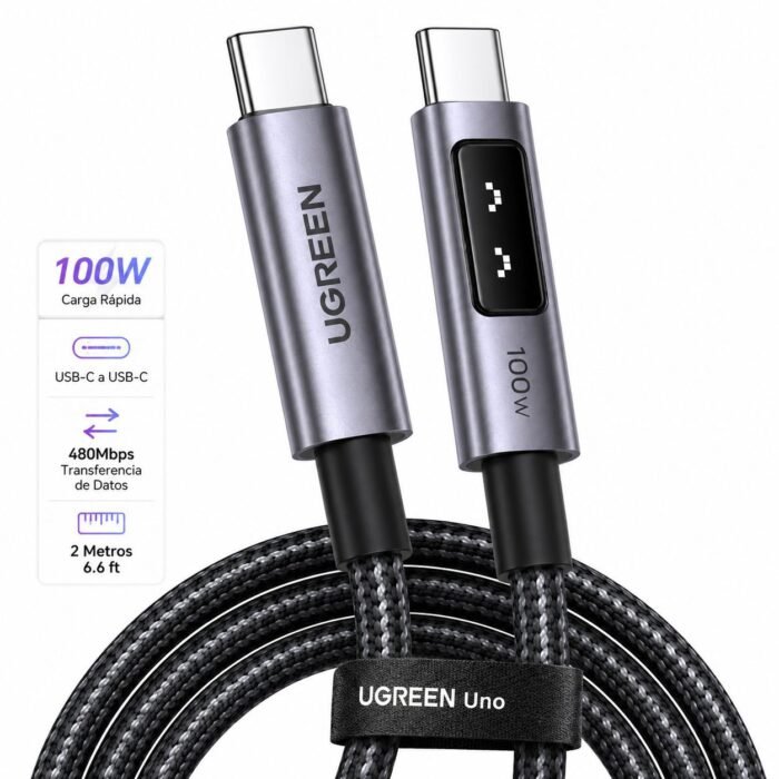 Cable UGREEN Uno USB C A USB C 100W PD Carga Rápida 2 Metros 5A Nylon Trenzado Cable UGREEN Uno USB C A USB C 100W PD Carga Rápida 2 Metros 5A Nylon Trenzado