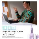 Cable UGREEN Uno USB-C a USB-C PD 100W Carga Rápida 5A Trenzado 1 Metro