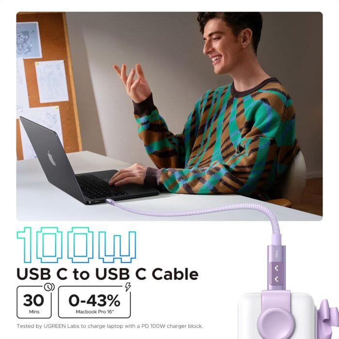 Cable UGREEN Uno USB-C a USB-C PD 100W Carga Rápida 5A Trenzado 1 Metro
