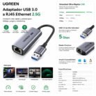 Adaptador UGREEN USB-A 3.0 a RJ45 Ethernet 2.5G CM648