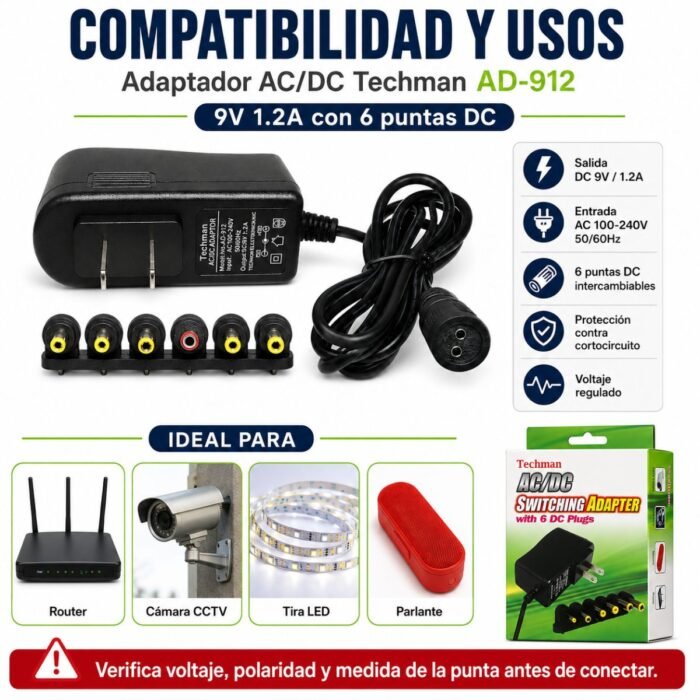 Adaptador Universal Techman AD-1201 1200 mA de 3 V a 12 V