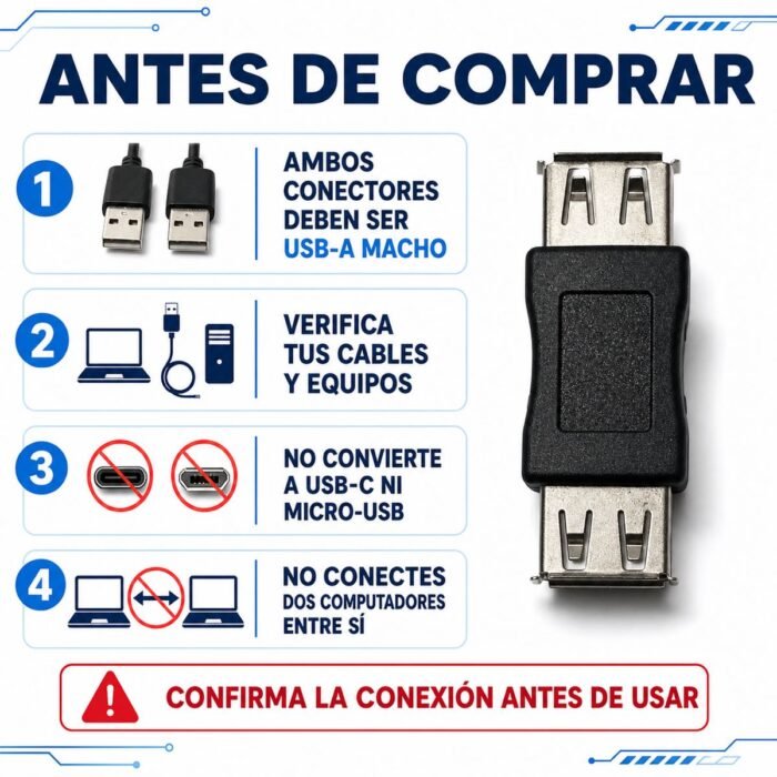 Adaptador USB-A Hembra a Hembra para Unión y Extensión de Cables USB