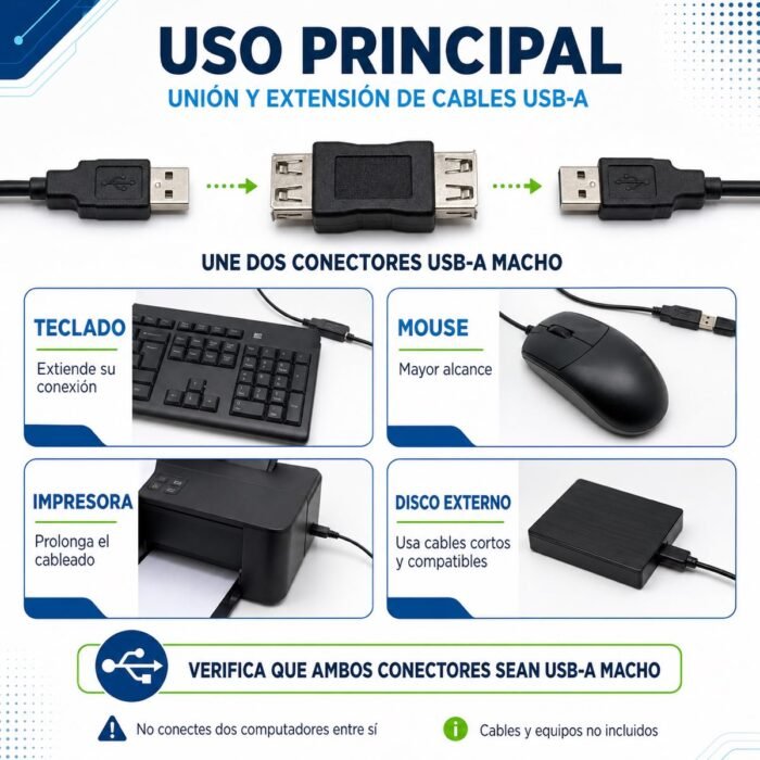 Adaptador USB-A Hembra a Hembra para Unión y Extensión de Cables USB