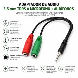 Adaptador de Audio 3.5 mm TRRS Macho a Micrófono y Audífonos 2 Hembras
