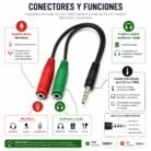 Adaptador de Audio 3.5 mm TRRS Macho a Micrófono y Audífonos 2 Hembras