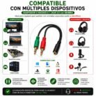Adaptador Audio 2 Jack 3.5mm Macho a 1 Hembra TRRS Headset PC Laptop Nylon