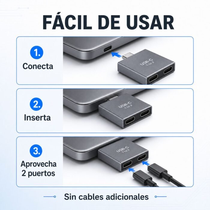 Adaptador USB-C macho a doble USB-C hembra
