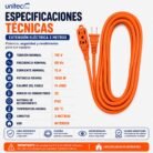 Extensión Eléctrica Naranja Unitec 3 Metros 14 AWG 15A 1650W 3 Servicios
