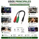 Adaptador de Audio 3.5 mm TRRS Macho a Micrófono y Audífonos 2 Hembras