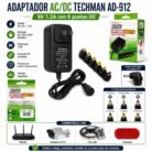 daptador de Corriente Techman AD-912 9V 1200mA con 6 Conectores