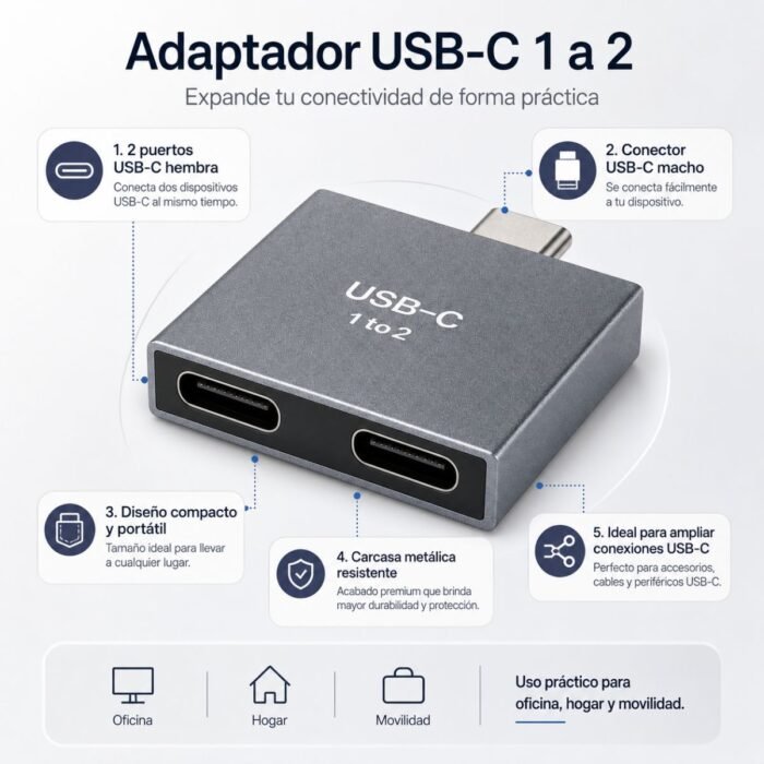 Adaptador USB-C macho a doble USB-C hembra