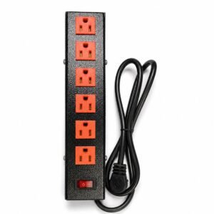 multitoma metálica regleta eléctrica multitoma 6 salidas regleta 6 tomas multitoma con switch multitoma con fusible extensión eléctrica multitoma negra tomas naranjas conexión a tierra multitoma para oficina multitoma para hogar multitoma para negocio
