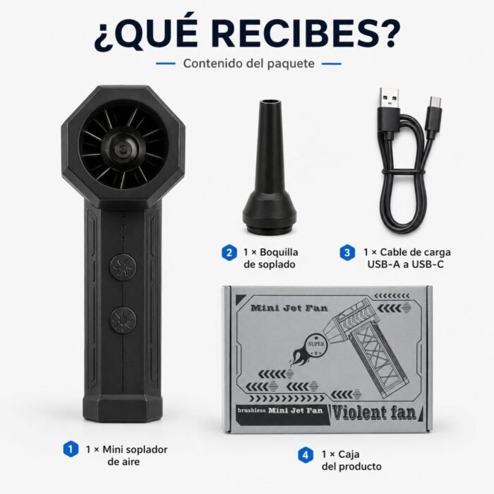 Mini Soplador de Aire Turbo Recargable con Linterna LED y Motor Brushless