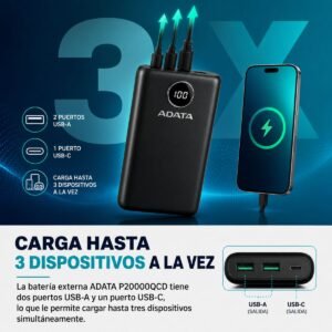 Power Bank ADATA P20000QCD 20000mAh 18W USB-C PD 3.0 y QC 3.0