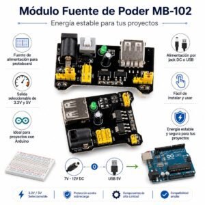 Módulo Fuente de Poder MB-102 3.3V / 5V para Protoboard Arduino