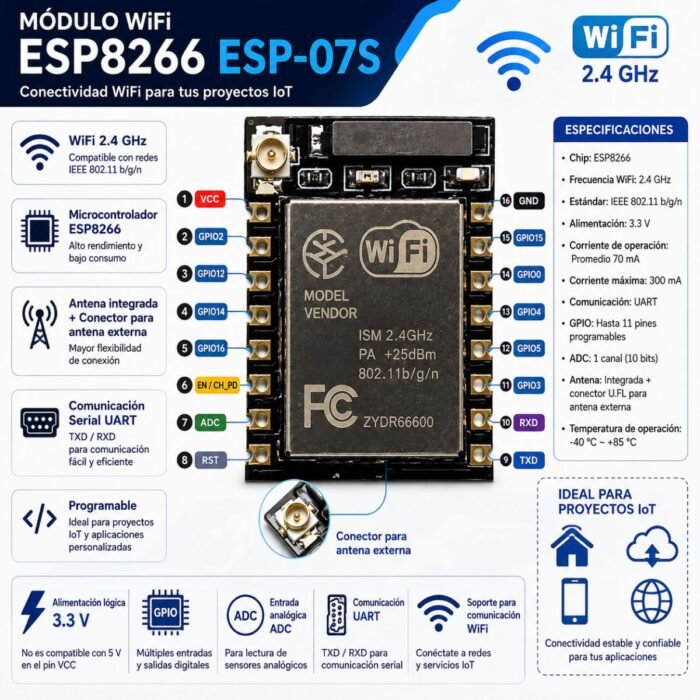 Módulo WiFi ESP8266 ESP-07 2.4GHz para Arduino e IoT