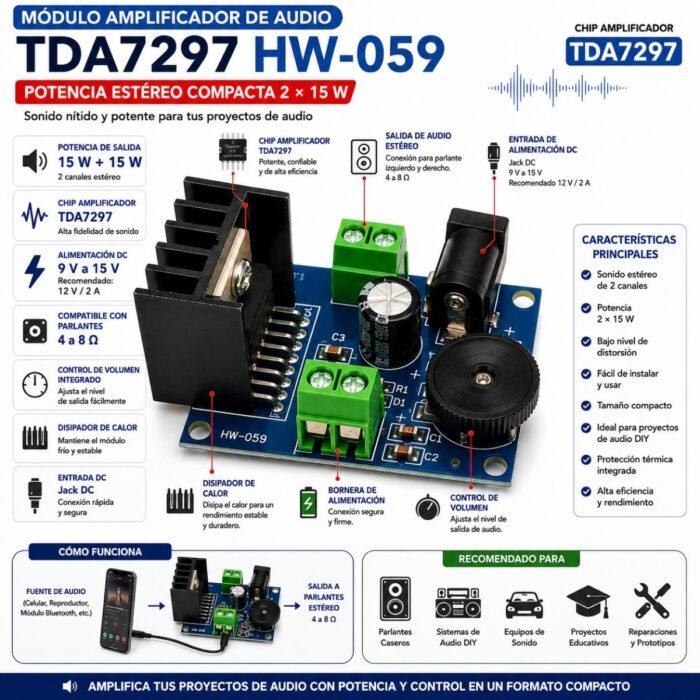Módulo Amplificador de Audio TDA7297 HW-059 Estéreo Módulo Amplificador de Audio TDA7297 HW-059 Estéreo