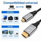 Cable HDMI Tipo A macho a Micro HDMI Tipo D macho de 1,5 metros.