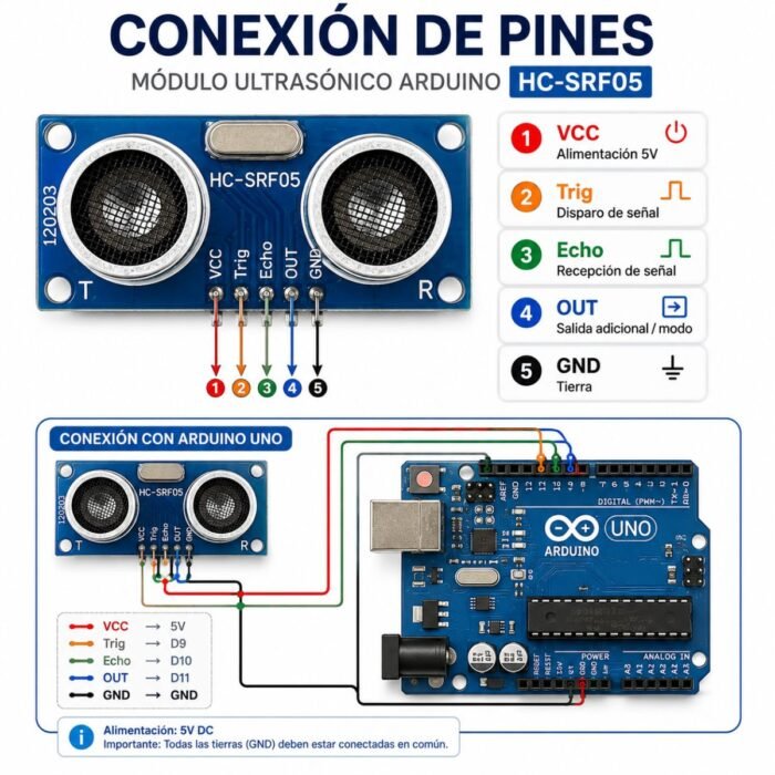 Sensor Ultrasónico HY-SRF05 5 Pines Para Arduino