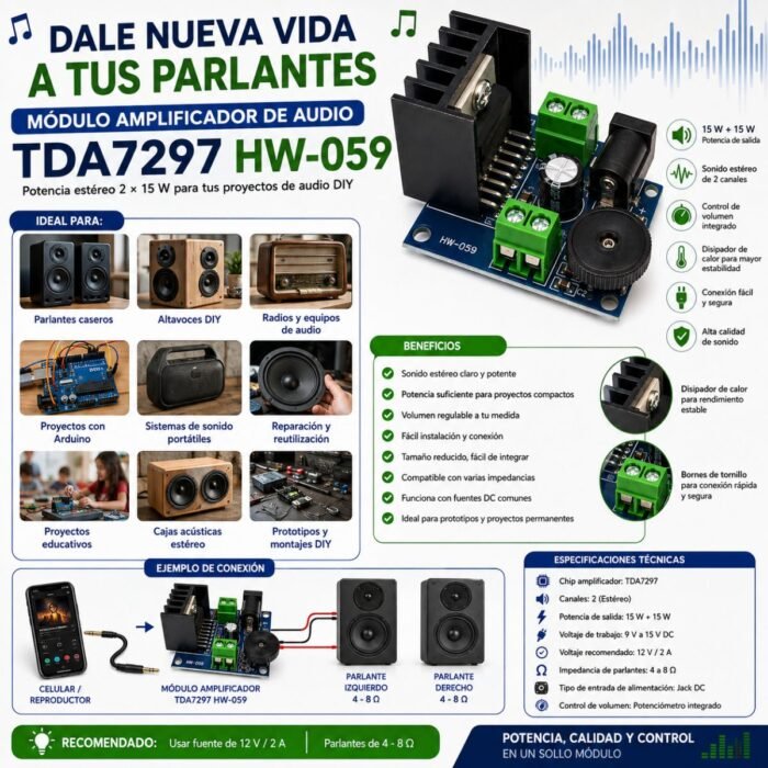 Módulo Amplificador de Audio TDA7297 HW-059 Estéreo Módulo Amplificador de Audio TDA7297 HW-059 Estéreo