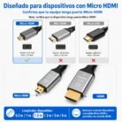 Cable HDMI Tipo A macho a Micro HDMI Tipo D macho de 1,5 metros.