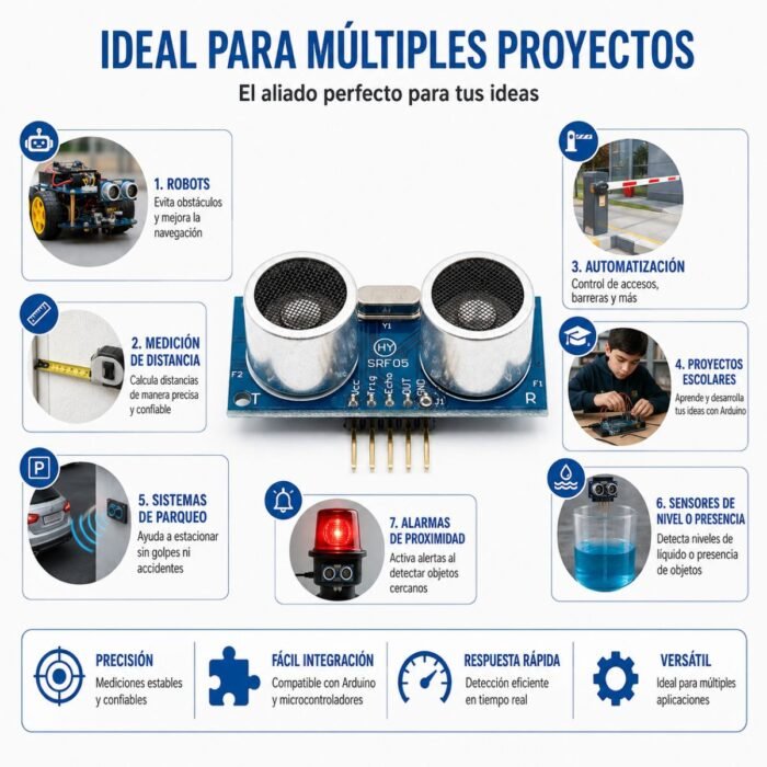 Sensor Ultrasónico HY-SRF05 5 Pines Para Arduino