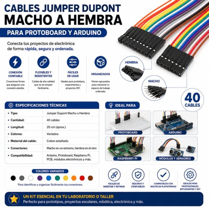 Cables Jumper Dupont Macho a Hembra para Protoboard y Arduino