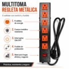 multitoma metálica regleta eléctrica multitoma 6 salidas regleta 6 tomas multitoma con switch multitoma con fusible extensión eléctrica multitoma negra tomas naranjas conexión a tierra multitoma para oficina multitoma para hogar multitoma para negocio