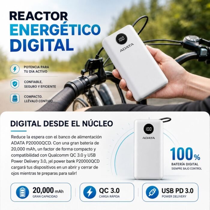 Power Bank ADATA P20000QCD 20000mAh 18W USB-C PD 3.0 y QC 3.0