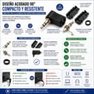 Conector Jack 3.5 mm Macho TRS Estéreo Acodado 90° para Soldar Cable