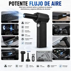 Mini Soplador de Aire Turbo Recargable con Linterna LED y Motor Brushless