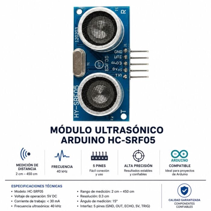 Sensor Ultrasónico HY-SRF05 5 Pines Para Arduino