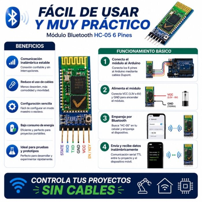 Módulo Bluetooth HC-05 de 6 pines