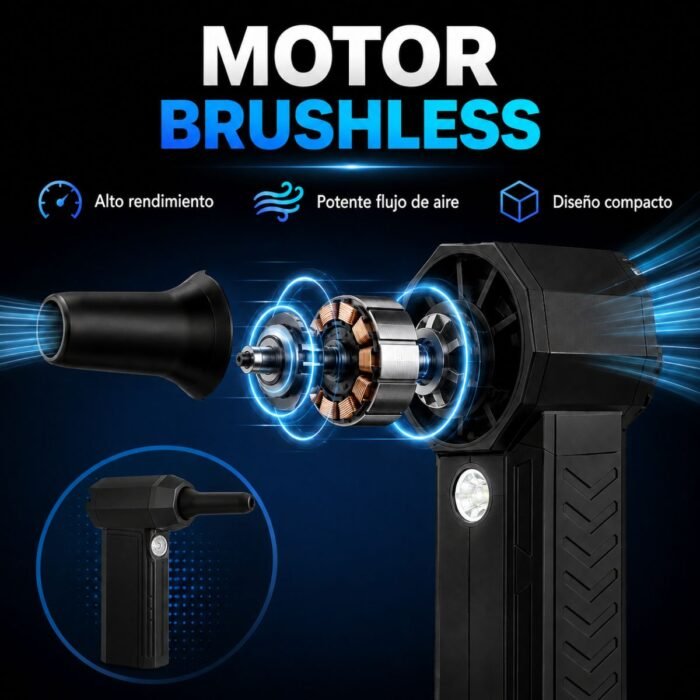 Mini Soplador de Aire Turbo Recargable con Linterna LED y Motor Brushless
