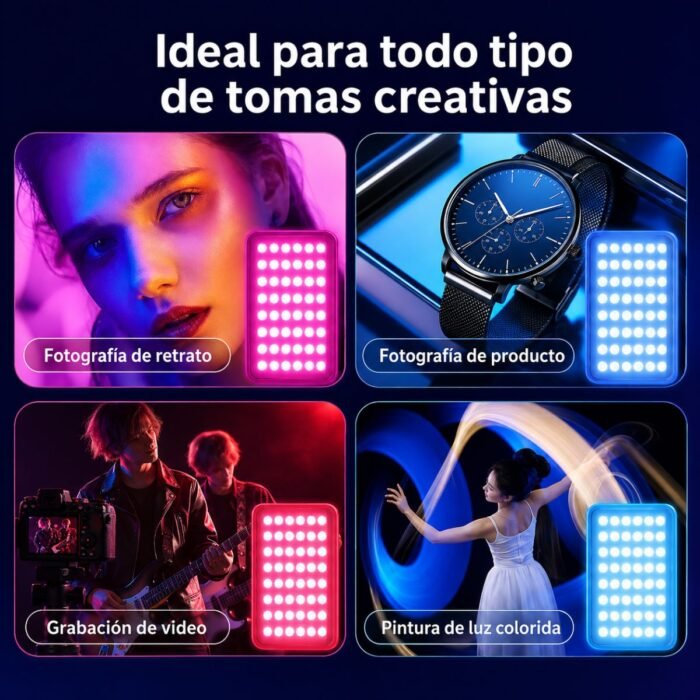 Luz LED RGB Recargable con Clip para Celular, Video y Selfies